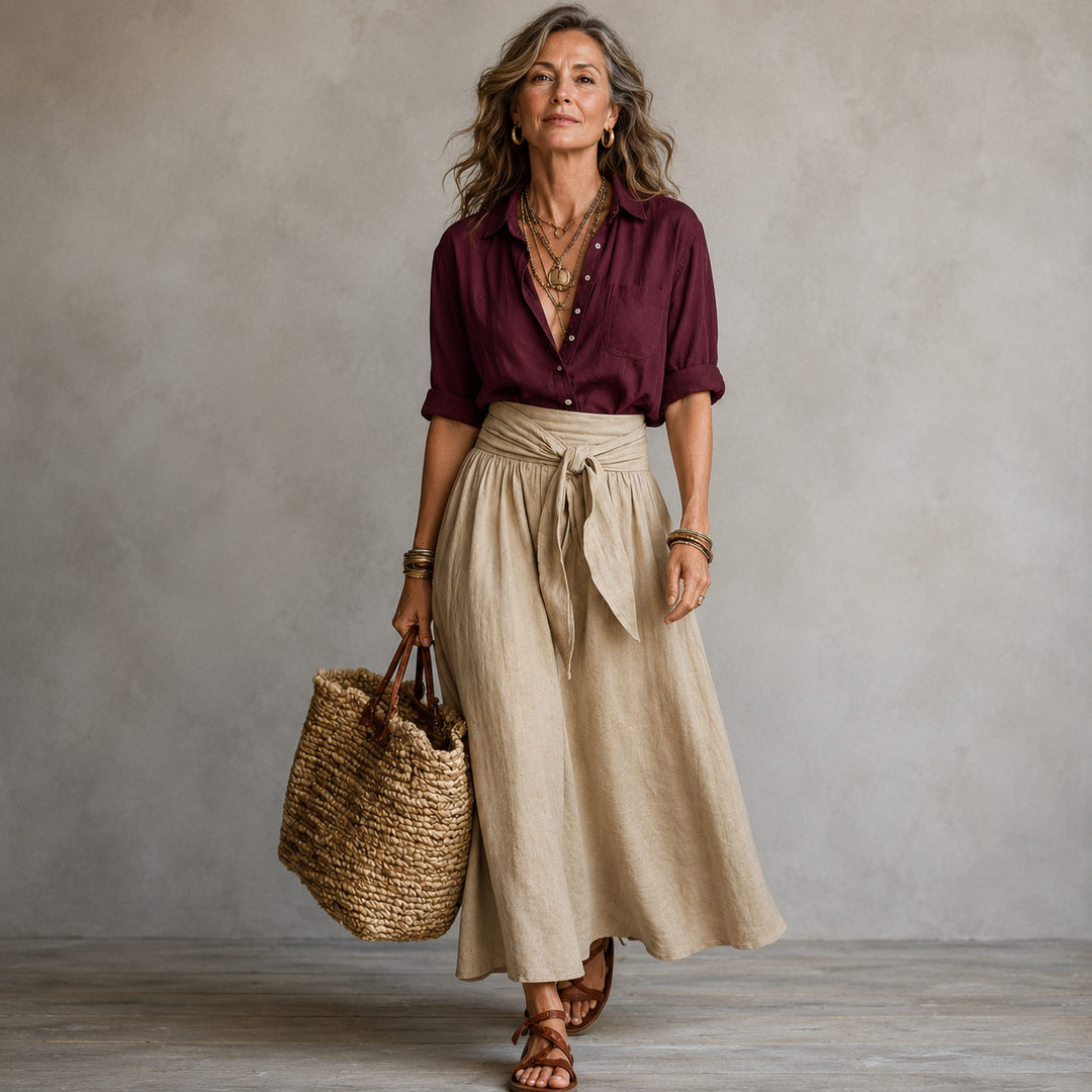 Vera™ | Set di Due Pezzi: Top Nero e Gonna Midi Verde Oliva