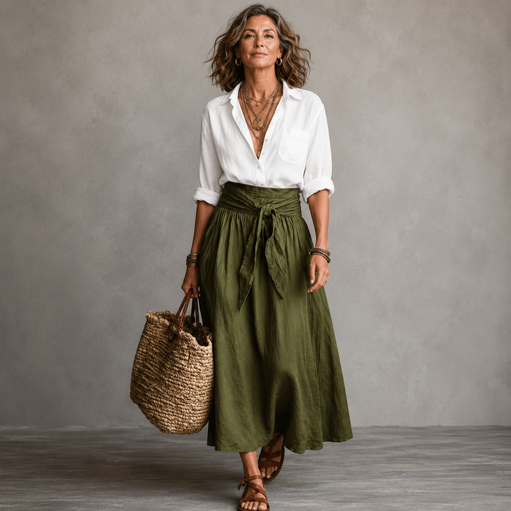 Vera™ | Set di Due Pezzi: Top Nero e Gonna Midi Verde Oliva