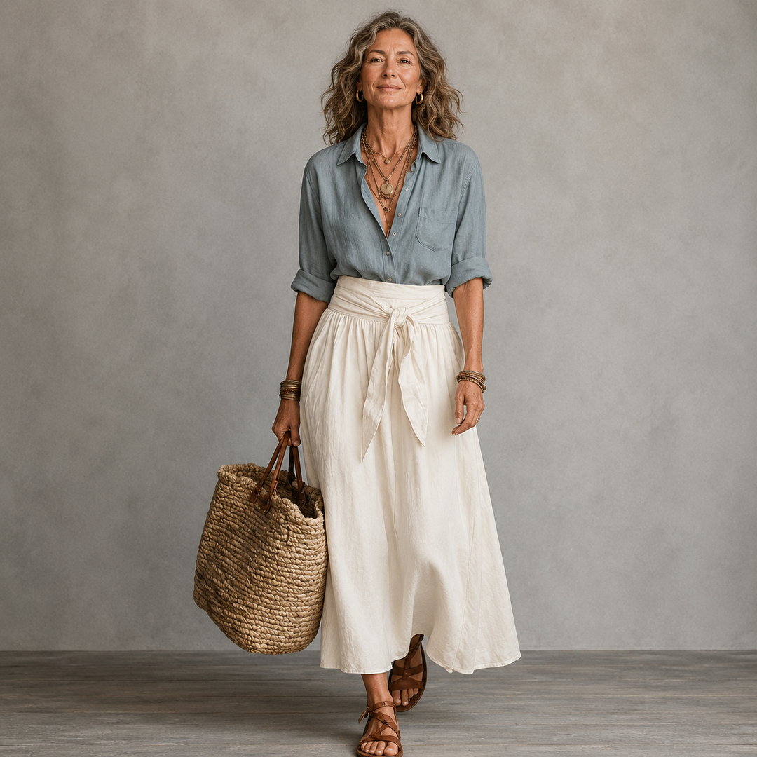 Vera™ | Set di Due Pezzi: Top Nero e Gonna Midi Verde Oliva