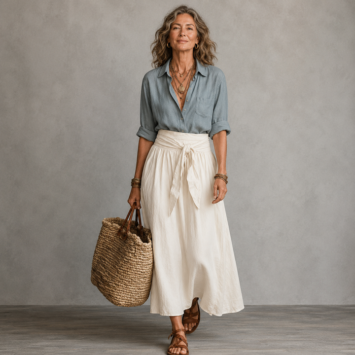 Vera™ | Set di Due Pezzi: Top Nero e Gonna Midi Verde Oliva