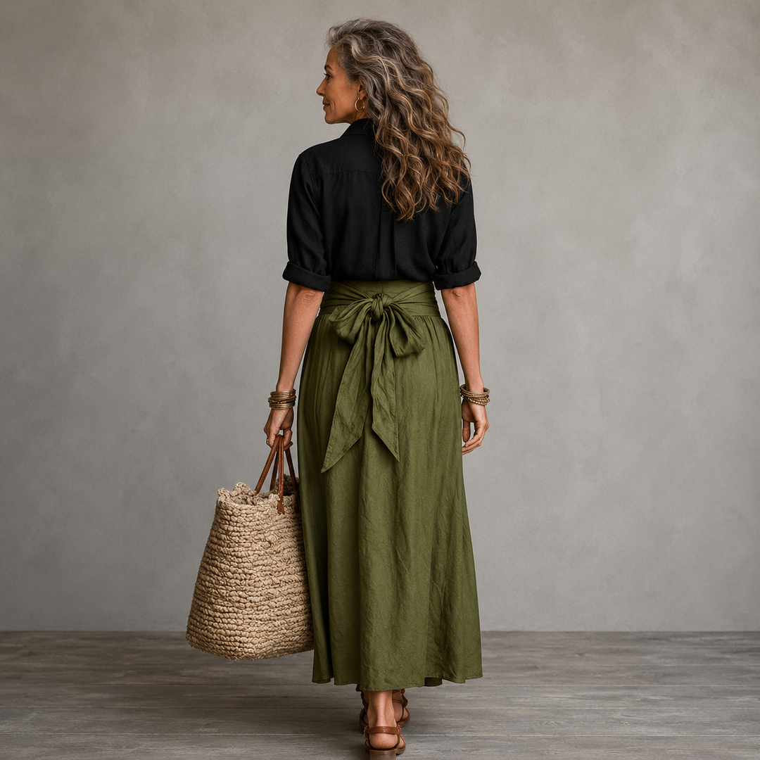 Vera™ | Set di Due Pezzi: Top Nero e Gonna Midi Verde Oliva
