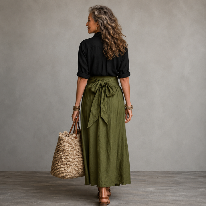 Vera™ | Set di Due Pezzi: Top Nero e Gonna Midi Verde Oliva