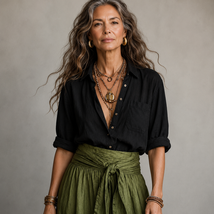 Vera™ | Set di Due Pezzi: Top Nero e Gonna Midi Verde Oliva