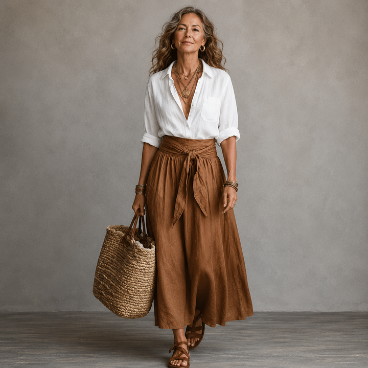 Vera™ | Set di Due Pezzi: Top Nero e Gonna Midi Verde Oliva