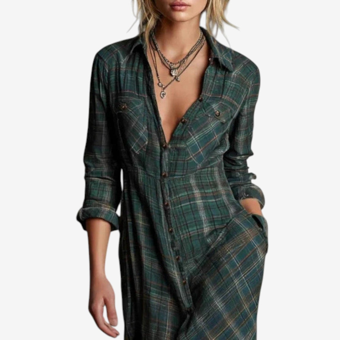 Rosa™ | Elegante abito camicia lungo a quadri