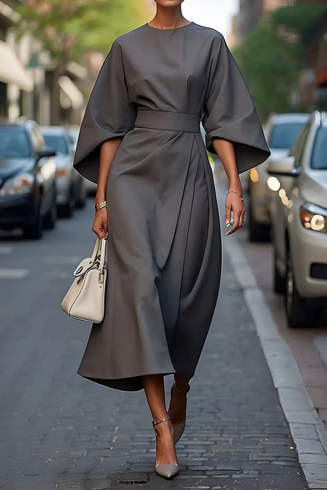 Grace™ | Abito Elegante con Maniche a Lanterna e Cintura