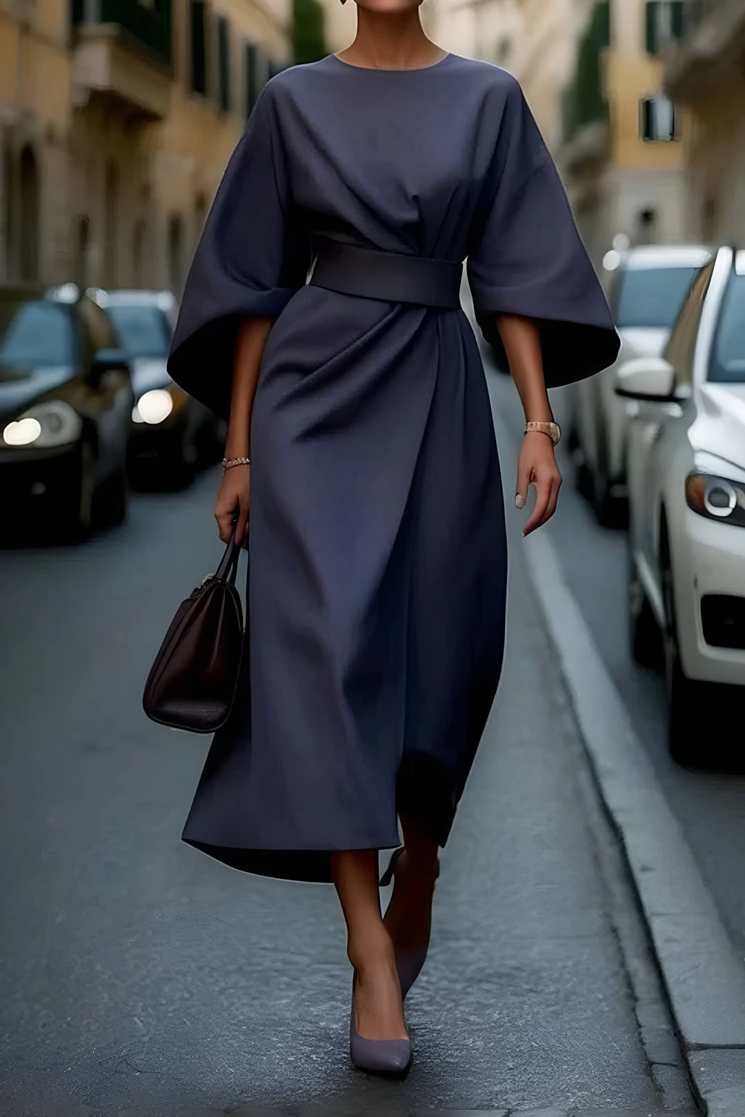 Grace™ | Abito Elegante con Maniche a Lanterna e Cintura