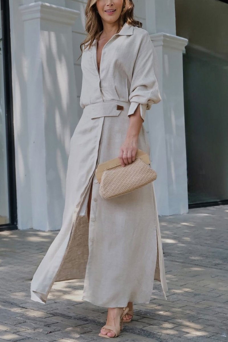 Jeanine™ | Abito lungo in lino con cintura
