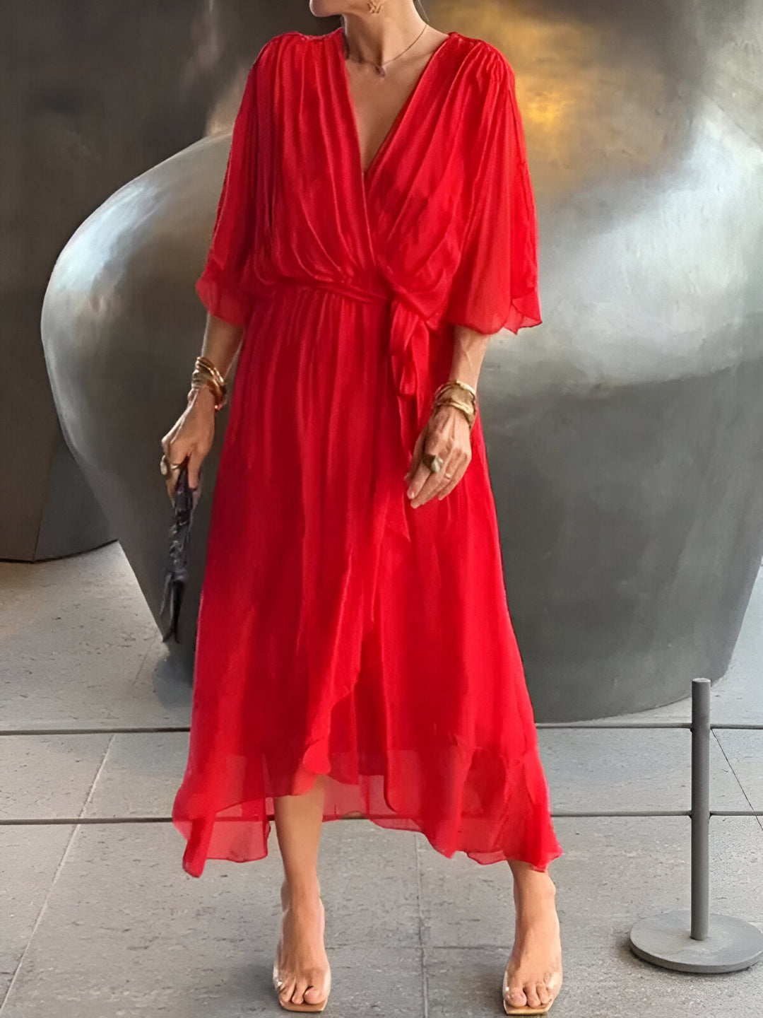Daniela™ | Elegante abito midi plissettato con fiocco