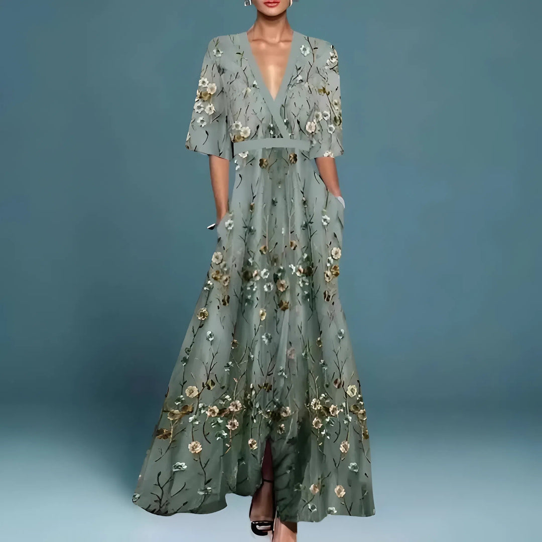 Valentina™ | Abito Maxi Elegante con Scollo Profondo